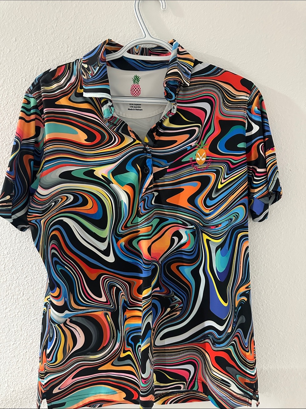 Pineapple Brand Women’s Multicolor Swirl Button-Down Golf Shirt